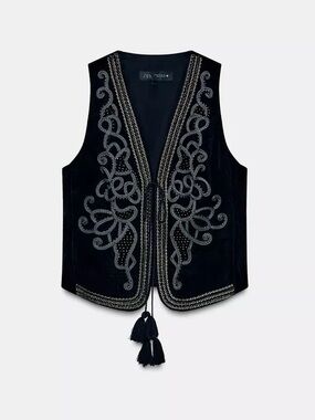 NWT Zara Woman ZW COLLECTION EMBROIDERED VELVET VEST Size M Medium